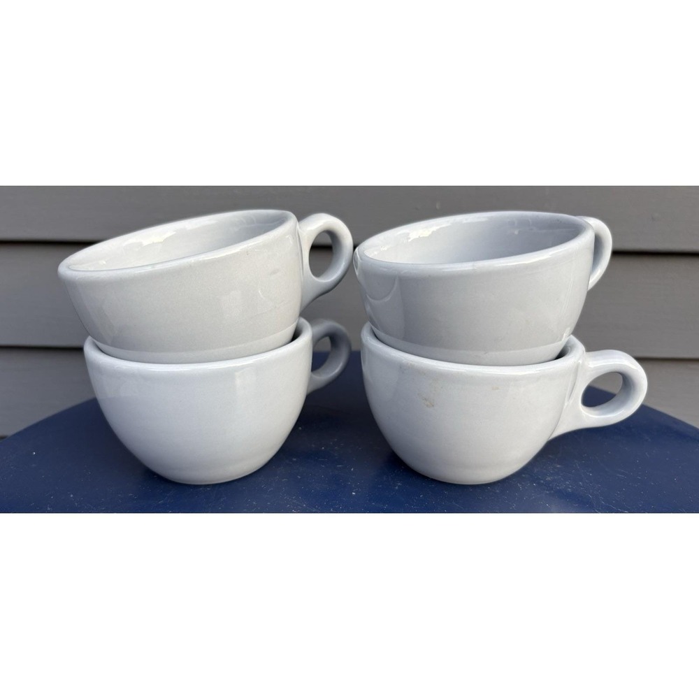 Vintage heavy duty dinerware Buffalo china tea coffee cups pale blue set of 4